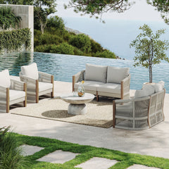 Outdoor 4 Piece Wood Patio Set Loveseats and Chairs