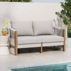 Outdoor Wood Rope Patio Loveseat Gray