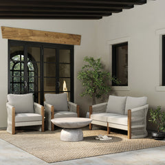 Outdoor Wood Rope Patio Loveseat Gray