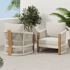 Outdoor Wood Rope Patio Arm Chairs Gray (Set of 2)