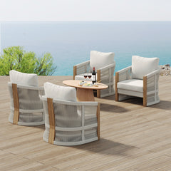 Outdoor Wood Rope Patio Arm Chairs Gray (Set of 4)