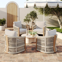 Outdoor Wood Rope Patio Arm Chairs Gray (Set of 4)