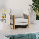 Outdoor Wood Rope Patio Arm Chair Gray