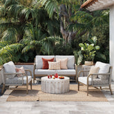 Outdoor Patio Wood Rope Set of 1 Loveseat & 2 Arm Chairs Gray Oak