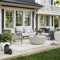 Outdoor Patio Wood Rope Set of 1 Loveseat & 2 Arm Chairs Gray Oak