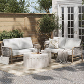 Outdoor Patio Wood Rope Loveseats Gray Oak (Set of 2)