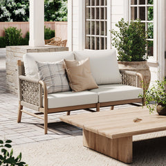Outdoor Patio Wood Rope Loveseat Gray Oak