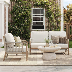 Outdoor Patio Wood Rope Loveseat Gray Oak
