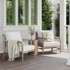 Outdoor Patio Wood Rope Arm Chairs Gray Oak (Set of 2)