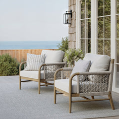 Outdoor Patio Wood Rope Arm Chairs Gray Oak (Set of 2)