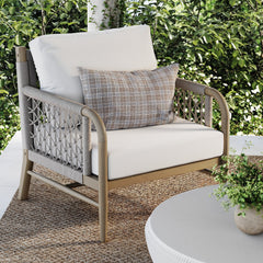 Outdoor Patio Wood Rope Arm Chair Gray Oak