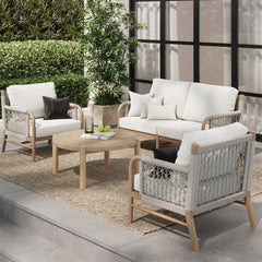 Outdoor 4 Piece Wood Set Acacia with Round Patio Table
