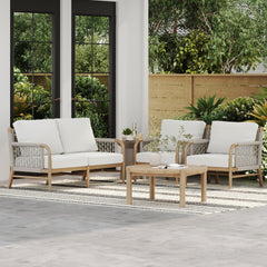 Outdoor 4 Piece Wood Set Acacia with Round Patio Table