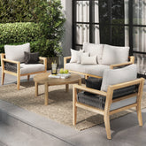 Outdoor 4 Piece Wood Set with Round Patio Table