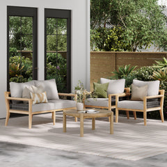 Outdoor 4 Piece Wood Set with Round Patio Table