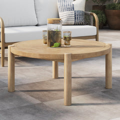 Outdoor Round Wood Coffee Table Weathered Brown