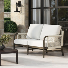 Outdoor Patio Wood Rope Loveseat Graphite