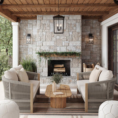 Outdoor Wood Rope Patio Loveseats Ash White (Set of 2)