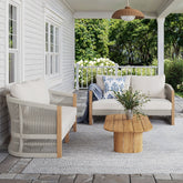 Outdoor Wood Rope Patio Loveseats Ash White (Set of 2)