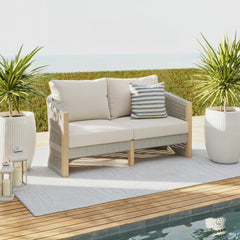 Outdoor Wood Rope Patio Loveseat Ash White