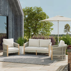 Outdoor Wood Rope Patio Loveseat Ash White