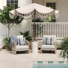 Outdoor Wood Rope Patio Arm Chairs Ash White (Set of 2)