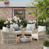 Outdoor Wood Rope Patio Arm Chairs Ash White (Set of 4)