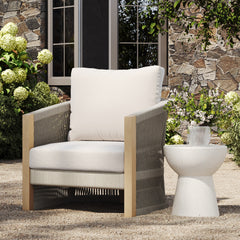 Outdoor Wood Rope Patio Arm Chair Ash White