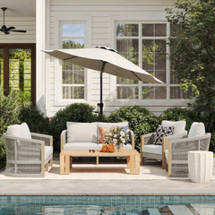 Outdoor 4 Piece Wood Patio Set Loveseats and Chairs White