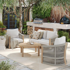 Outdoor Wood Rope Patio Arm Chair Ash White