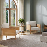 Solid Wood Boucle Accent Chair Rattan Arm Cream/Raw Oak (Set of 2)