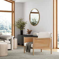 Solid Wood Boucle Accent Chair Rattan Arm Cream/Raw Oak