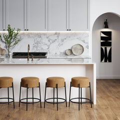 Round Faux Leather Backless Counter Height Bar Stools Brown (Set of 4)