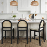 Boucle & Rattan Counter Height Bar Stools Black (Set of 3)