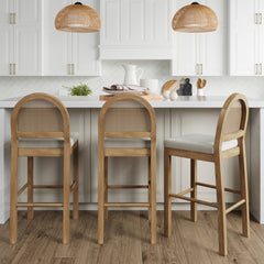 Boucle & Rattan Bar Stools Light Brown (Set of 3)