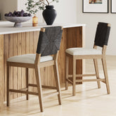 Boucle & Seagrass Counter Height Bar Stools Black (Set of 2)