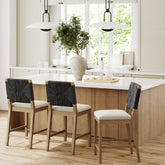 Boucle & Seagrass Counter Height Bar Stools Black (Set of 3)