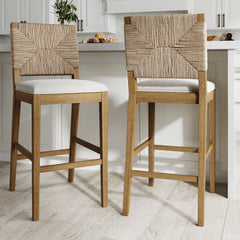 Boucle & Seagrass Bar Stool Light Brown (Set of 2)