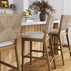 Boucle & Seagrass Bar Stool Light Brown (Set of 3)