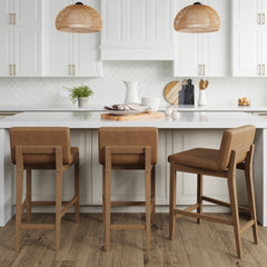 Faux Leather Counter Height Bar Stools Light Brown (Set of 3)