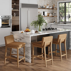 Faux Leather Counter Height Bar Stools Light Brown (Set of 3)