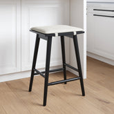 Wood & Boucle Counter Height Bar Stool Black