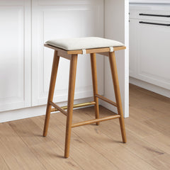 Wood & Boucle Counter Height Bar Stools Brown