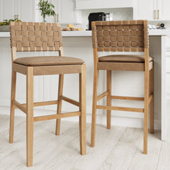 Faux Leather Woven Bar Stools Brown (Set of 2)