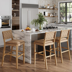 Faux Leather Woven Bar Stools Brown (Set of 3)