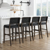 Faux Leather Woven Bar Stools Black (Set of 4)