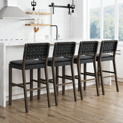 Faux Leather Woven Bar Stools Black (Set of 4)