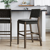 Faux Leather Woven Bar Stool Black