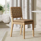 Woven Faux Leather Dining Chair Light Brown