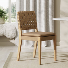 Woven Faux Leather Dining Chair Light Brown